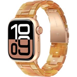 V-MORO Compatible with Resin Apple Watch Bands Series 11/10/9/8/7 46mm 45mm 44mm 42mm,Fashion Lightweight Resin Bracelet Wristband with Rose Gold Buckle iWatch Ultra 49mm Series 6/5/4/3/2/1/SE-Amber Glow