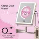 FASCINATE 5000mAh Rechargeable Wall Mounted Makeup Mirror, Bathroom Mirror Rectangle 8.7" Double Sided Touch Switch 1X 30X Magnifying, 3 Color Setting, Extended Arm 360 Swivel Foldable Nickel