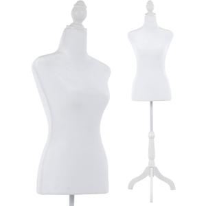 Mannequin Body Dress Form Torso Female Manikin 49.6-63.4 Inch Height Adjustable Wooden Tripod Stand High Density Foam Portable Display Mannequin (White)