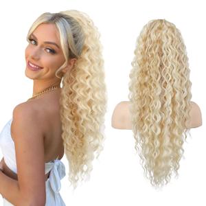SEIKEA Ponytail Extension, PT005 Isabella 26" Long Bohemian Curly Drawstring Ponytail Light Fluffy Multi Layered Clip in Hair Extensions Ponytail Natural Soft Synthetic Hairpiece Light/Dark Blonde
