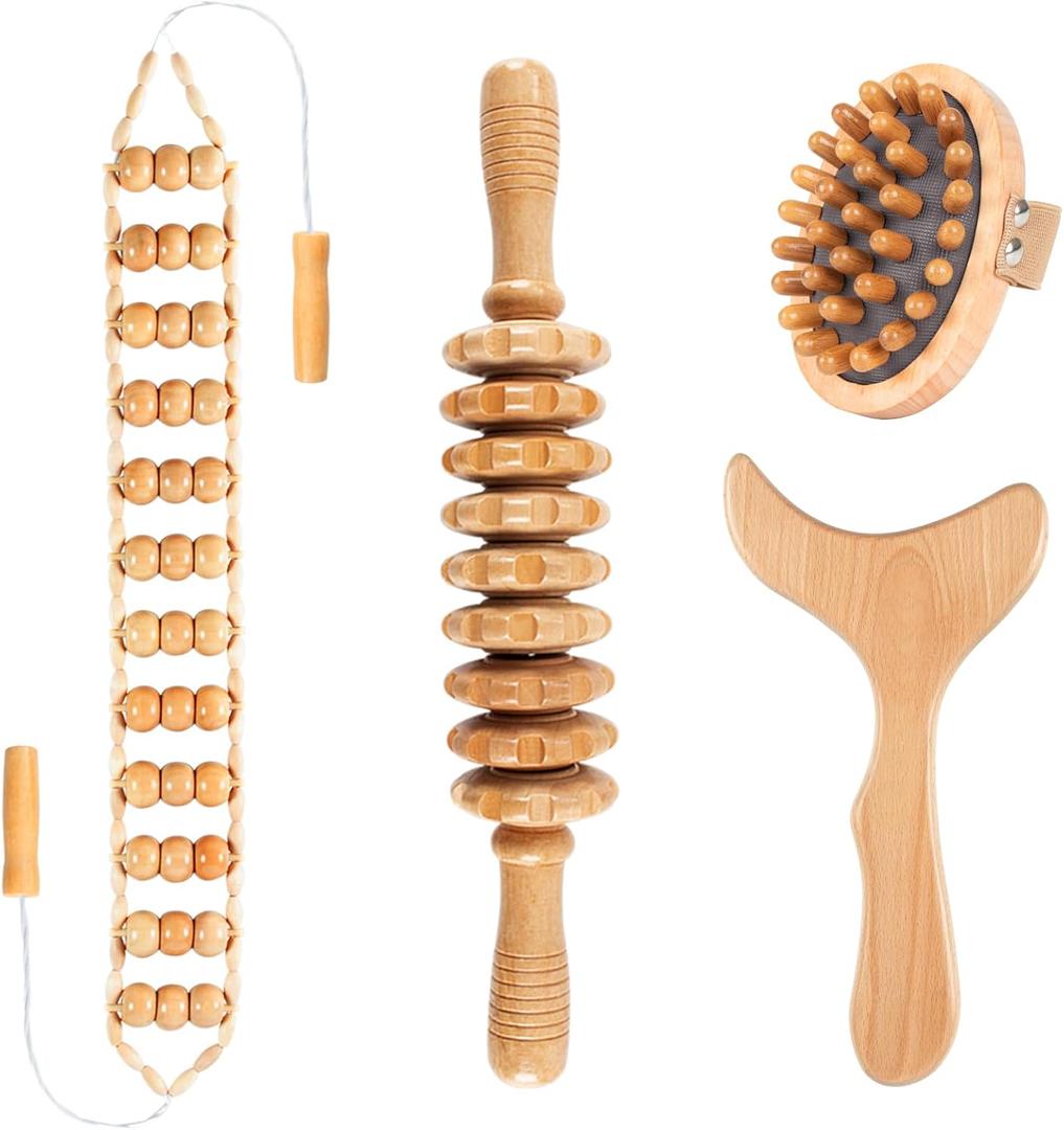 KintKita Wood Therapy Massage Tools, 4 in 1 Lymphatic Drainage Massager Body Sculpting Tools, Professional Maderoterapia Kit Cellulite Massager for Body Contouring, Relief Muscle