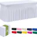 leegleri 8 Pack White Spandex Table Cloths for 6 Foot Rectangle Tables, Wrinkle Free Fitted Table Covers 6ft Stretch Tablecloths with Desk Skirt for Banquet Weddings Parties
