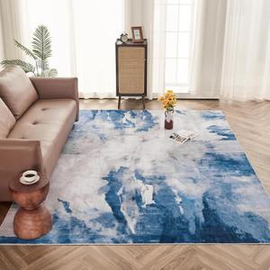 INGEROOM Washable Area Rug 6x9, Abstract Design Non Slip Low Pile Area Rug for Living Room Bedroom, Stain Resistant Soft Blue Carpet Mat