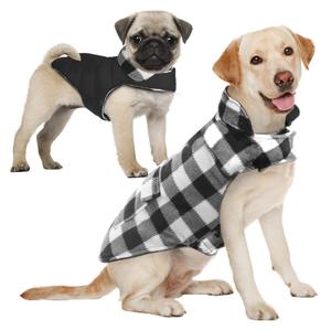 AOFITEE Dog Coat Plaid Dog Winter Coat for Large Dogs, Warm Dogs Jacket Christmas Sweater, Waterproof Pet Puffer Jacket, Reversible Pet Cold Weather Coats for Small Medium Large Pets, Black XXL
