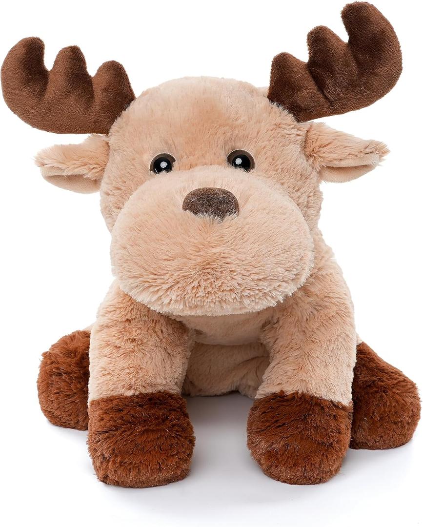 Adorable Caribou Furry Reindeer Elk Moose Stuffed Animals Plush Toy for Kids Babies Boys Birthday Bedtime Decor, 13" Super Soft Brown
