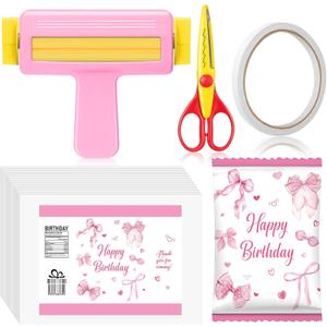 Paper Crimper, Pinking Shears, 30 Sheets Bowknot Glossy Thin Inkjet Paper, Double Sided Tape for Crafts Bowknot Birthday Party Supplies for Chip Bag Making