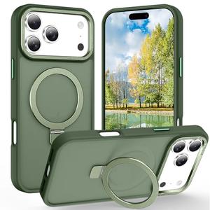 Lufanbis Magnetic for iPhone 17 Pro Max Case with Ring Stand, [10 FT Drop Protection] [Velvety Touch] Slim Translucent Matte Back Shockproof Phone Case for iPhone 17 Pro Max 6.9'', Midnight Green