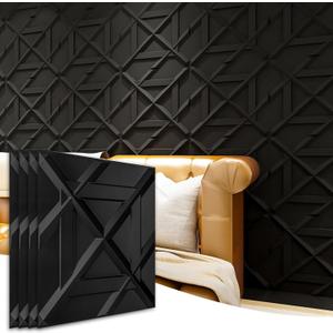Art3d PVC 3D Wall Panel, Decorative Wall Tile in Black 12-Pack 19.7"x19.7"