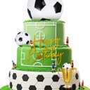 Large Soccer Ball Cake Toppers 8pcs Include 5 Soccer Balls of Different Sizes 2 Trophies and 1 Happy Birthday Sign for Football Cake Decorations Sport Theme Party Favors Ceremony