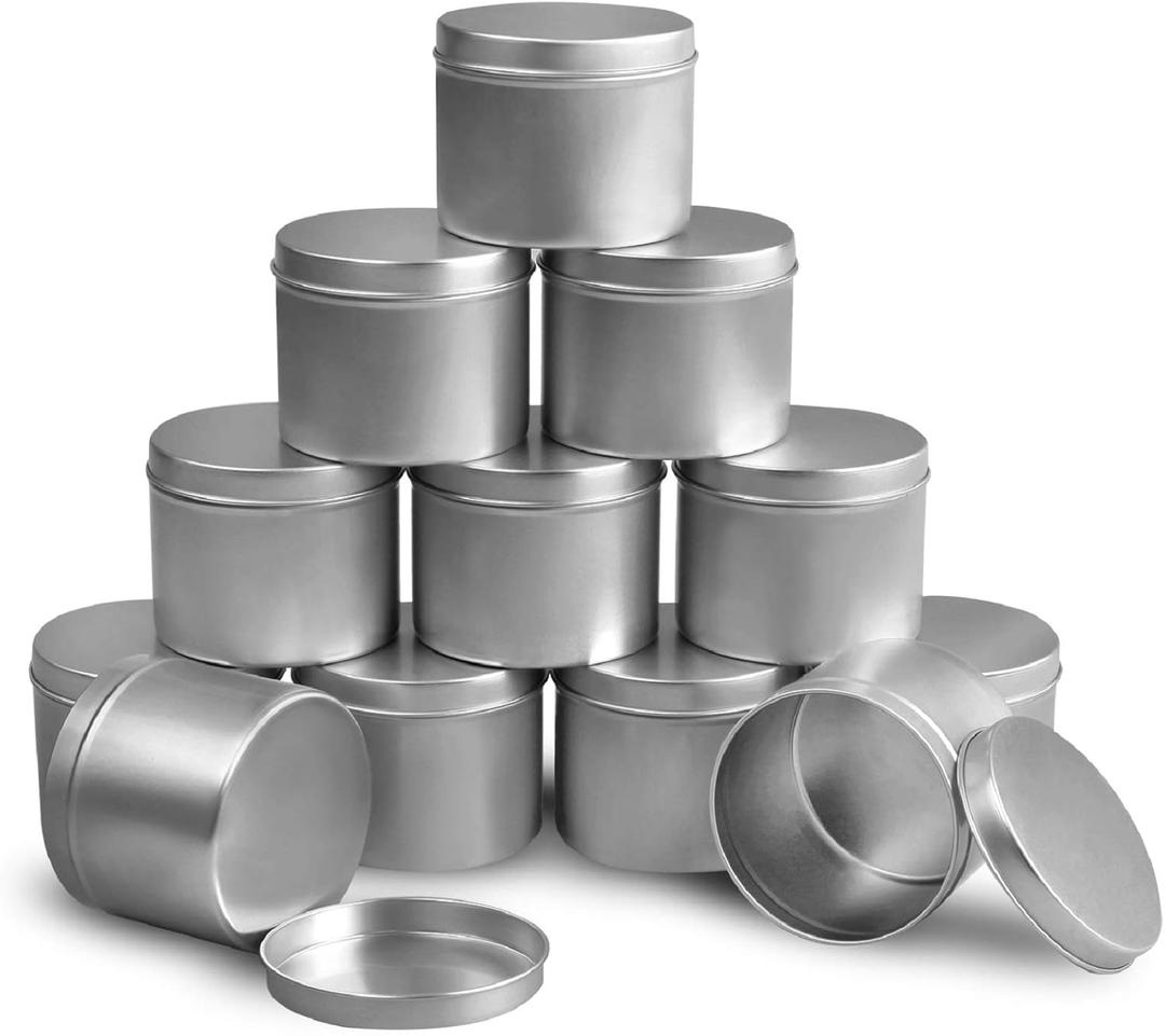 DINGPAI Candle Tin 8oz, Candle Containers for Candle Making, 12 Piece (Silver Color)