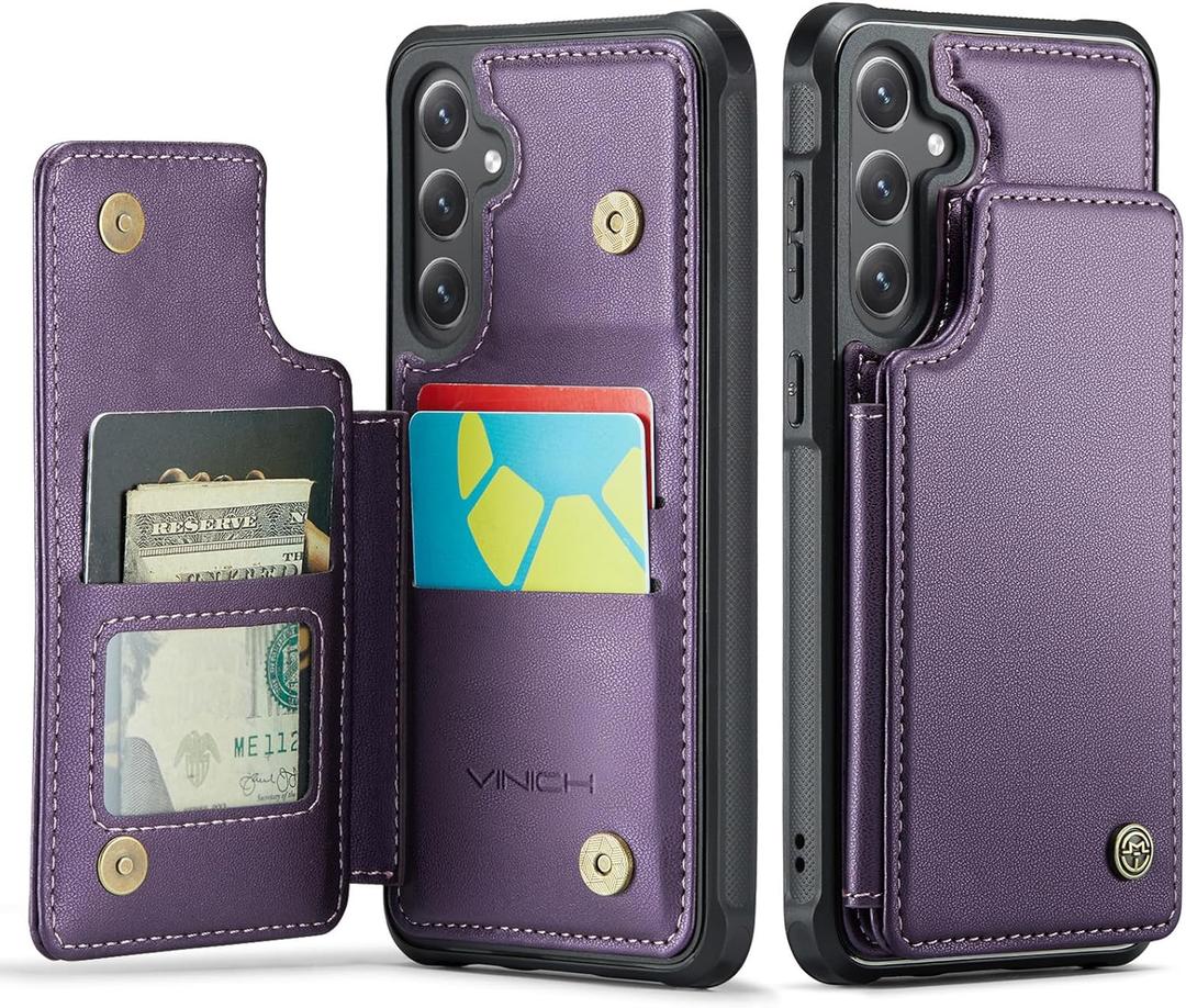 Vinich for Samsung Galaxy S24 Wallet Case with Card Holder, RFID Blocking Credit Slots Kickstand Shockproof Phone Cover Fit for Galaxy S24 6.2" Purple