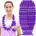 Giegxin 24 Set 45 Inch Purple Ribbon Awareness Polyester Leis with Wooden Ribbon Pendant Domestic Violence Alzheimer Pancreatic Lupus Overdose Cancer Awareness Accessories for Fundraising Public Event