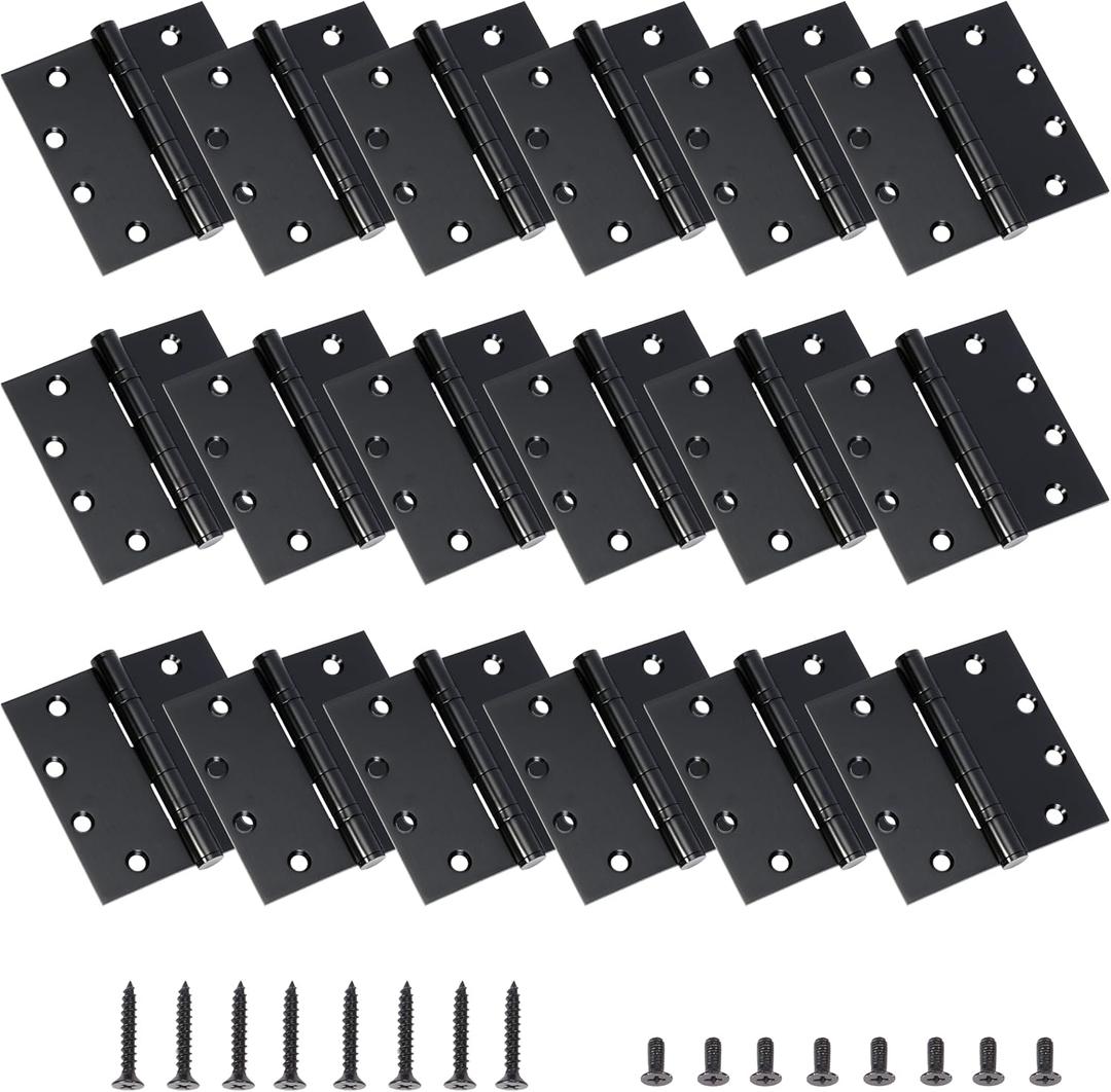 4.5 inch X 4.5 inch Heavy Duty Commercial Door Hinge, Black Hinges with Silent Steel Plain Bearing, 3 mm Thickness Stainless Steel, Square Corner with 144 Screws 18 (Pack)