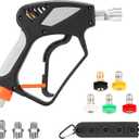 PWACCS Pressure Washer Gun with Swivel, Short Power Washer Gun with 3/8 Quick Connector, M22 14mm /15mm Fitting, 5 Pressure Washer Nozzle Tips with Holder, 5000 PSI Black