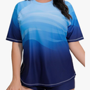 Women's Plus Size Two Piece Short Sleeve Rash Guard Sets with Built in Bra UPF50+ Swim Shirt Top and Shorts 1XL