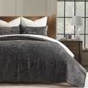 EVERGRACE Velvet Quilt Set King Size, Luxurious Soft Quilted Bedding Sets, Lightweight Velvet Comforter for All Season, Striped Channel Bedspread Coverlet with 2 Shams, Washed Black