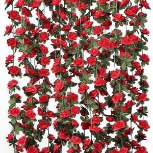 KHOYIME 9 Pack 72 FT Artificial Flower Garland, Fake Red Roses Vines Silk Flowers Faux Plastic Outdoor Hanging Floral Ivy Garland Decoration for Wedding Arch Bedroom Home Wall Backdrop Room Decor