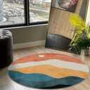 5 ft Abstract Round Rugs for Bedroom, Washable Non-Slip Circle Rug, Soft Colorful Low-Pile Floor Mat, Lightweight Indoor Throw Rugs for Living Room, Kidsroom, Entryway, Dining Room, Foyer