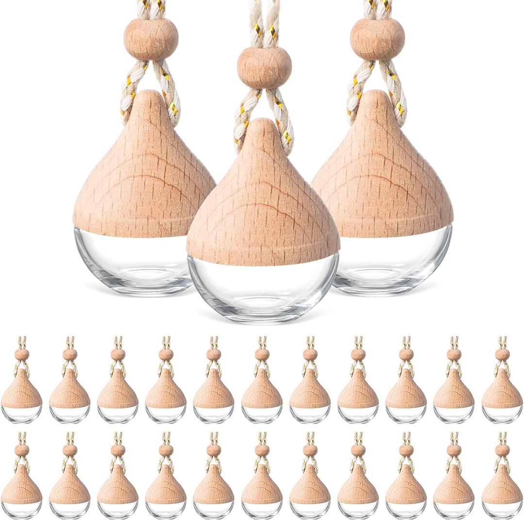 BBTO 50 Pcs Hanging Car Air Freshener Car Diffuser Bottles Empty Glass Perfume Bottle Freshener Diffuser Bottle Pendant for Essential Oil Fragrance Aromatherapy Ornament(Water Drop)