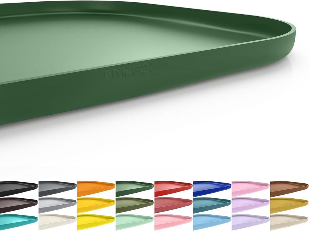 SMILOOL Silicone Pet Feeding Mat with Raised Edge for Food and Water, Dog Bowl Mats, Cat Bowls Placemat with High Lip for Floor Waterproof, Rubber Tray for Cats and Dogs 24 x 16 x 0.8 Dark Olive