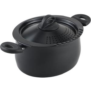 Bialetti 5.5-Quart Nonstick Aluminum Pasta Pot with Strainer Lid and Handles, PFOA-Free Nonstick Oval Cooking Pot and Lid, Black