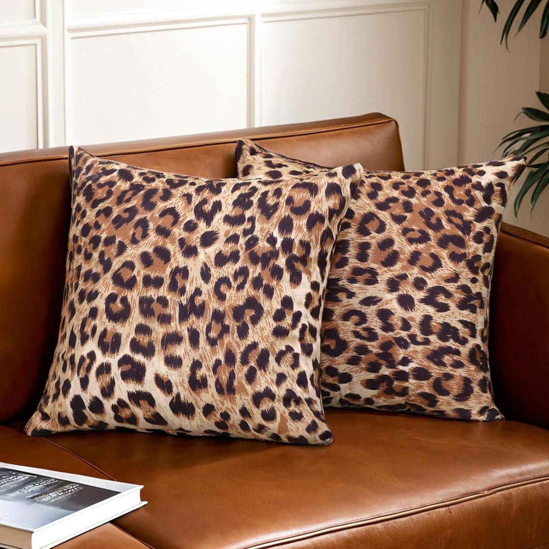 Cheetah Pillow Covers 18x18 Set of 2 Brown Leopard Throw Pillow Covers Soft Decorative Couch Pillow Covers for Home Living Room Bedroom