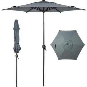 Abba Patio 7.5FT Lyon Outdoor Patio Umbrella Outdoor Table Umbrella with Push Button Tilt and Crank Market Umbrella 6 Sturdy Ribs UV Protection Waterproof for Garden Deck Backyard Pool Grey