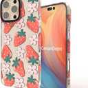 Case for iPhone 15pro, [ 6.6ft Military-Grade Drop Protection] [Anti Peel Off Tech] Clear TPU Bumper Phone Case Cover Design - Strawberry