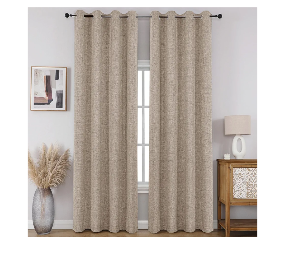 100% Blackout Window Curtains 84 inches Long 2 Panels Set, Faux Linen Look Thermal Insulated Grommet Drapes, Room Darkening Curtain for Bedroom Living Room(W52 x L84 Inch, Light Khaki)