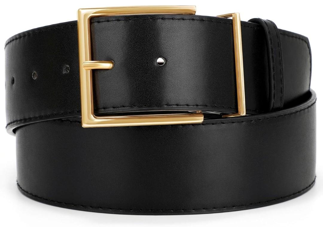 WHIPPY Women Wide Leather Waist Belts for Dresses Pants Fashion Leather Waistband for Women with Gold Buckle