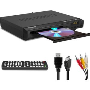 2025 Model HDMI DVD Player for TV | 1080P Region Free DVD-Players for Smart TV | Mini DVD Player with USB, CD & MP3 | HDMI Cable, RCA Cable & Remoted Control | MAJORITY DVD
