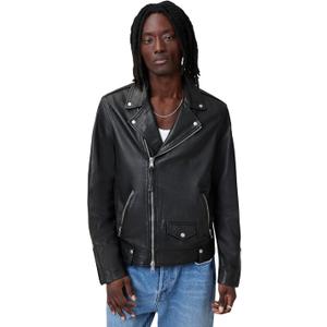 AllSaints mens Milo Leather Biker Jacket Large