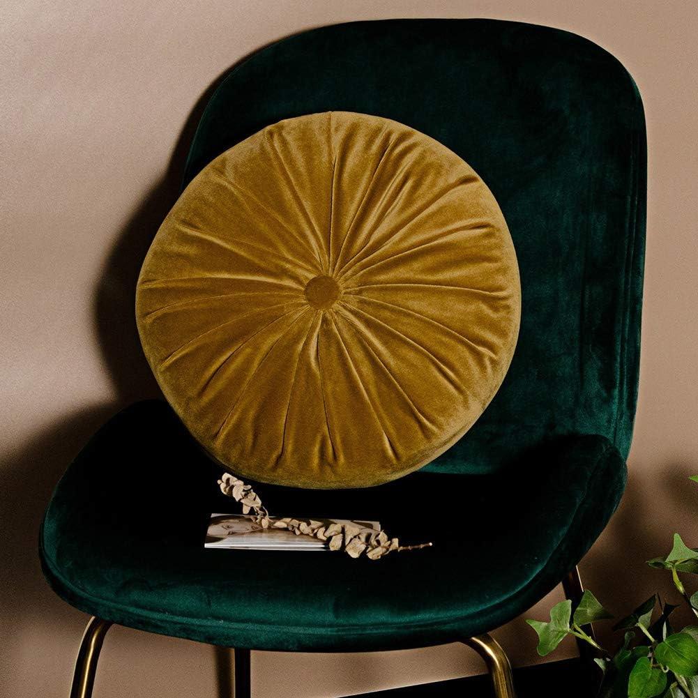 vctops Round Velvet Solid Color Chair Cushion Pumpkin Pleated Throw Pillow Home Decorative Floor Pillow Diameter 15" Gold Yellow