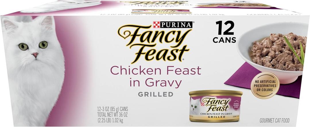 Purina Fancy Feast Grilled Wet Cat Food Chicken Feast in Wet Cat Food Gravy - (Pack of 12) 3 oz. Cans BBD: 12-27