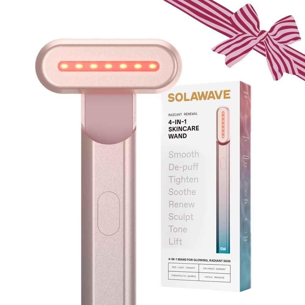 Solawave 4-in-1 Red Light Therapy Wand for Face & Neck | Beauty Device with Galvanic Current, Massager & Warmth | Anti-Aging, Wrinkle Reduction, Skin Tightening, Depuffing & Rejuvenation (Ombre) (Blue/Pink Ombre)
