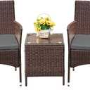 Devoko Patio Porch Furniture Sets 3 Pieces PE Rattan Wicker Chairs with Table Outdoor Garden Furniture Sets (Brown/Grey)