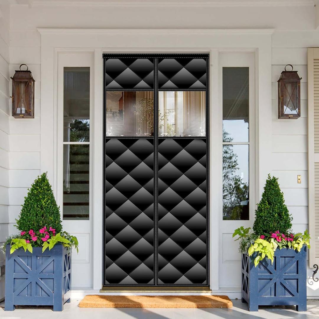 Veanusiver Magnetic Thermal Insulated Door Curtain Detachable Visible Windows,Thicken Polyester Fiberfill & Durable Oxford Fabric,Hands Free Windproof Door Screen,Fits Door Size up to 36''x82'',Black