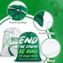 Kacctyen 6 Pcs Breast Cancer Awareness Bags Party Favor Green Ribbon Drawstring Backpacks for Cancer Awareness Month Party Gifts