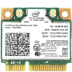 MQUPIN Dual Band Wirless- Intel 7260.HMW Dual Band Wireless Card-AC 7260 Network Adapter+Bluetooth 4.0 USE for Intel AC Half Mini Pcie Card 802.11 b/a/g/n/ac(1 Pack)