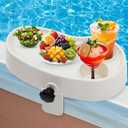 Geelin 1 Pc Hot Tub Table Tray, Adjustable Aboveground Bathtub Tray with 2 Cup Holder, Between 2'' to 7.5'' Nonslip Hot Tub Accessories Shelf Drinks Snacks Phone Holder for Spa Bathtub (Ivory White)