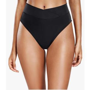 Tempt Me Women's High Waisted Bikini Bottom Crossover V Cut Bathing Suit Swim Bottom, Medium