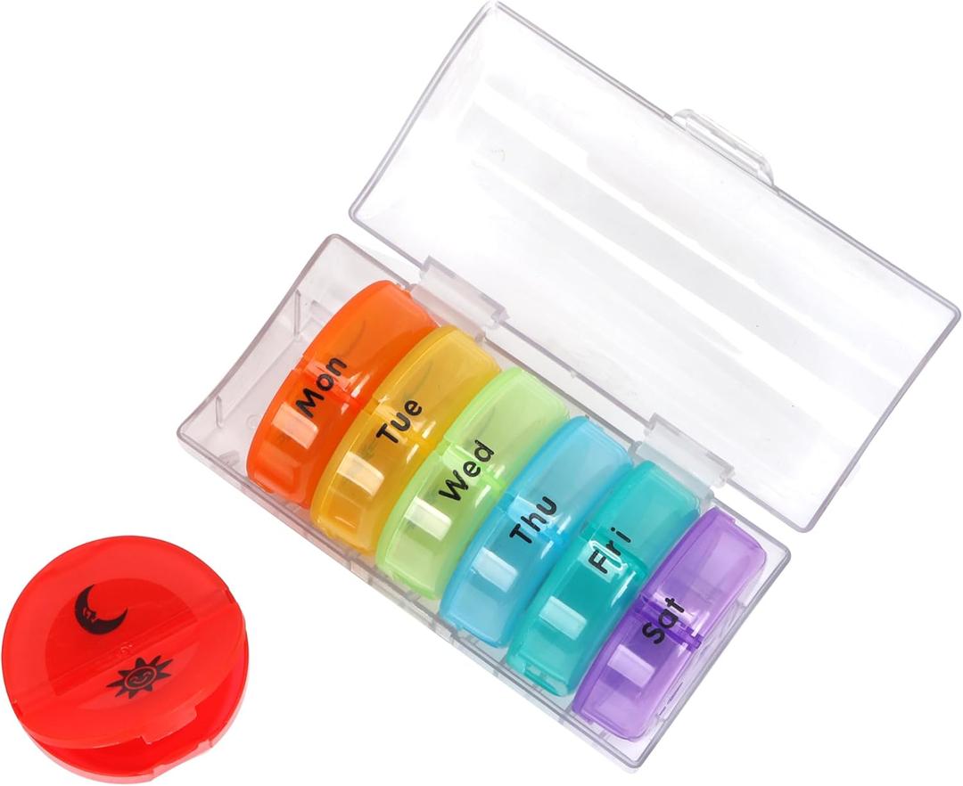 Weekly Pill Organizer 7 Day 2 Times A Day Pill Case Portable Storage Pill Box of Daily Fill Medicine Separated Pill Cases Rainbow Design