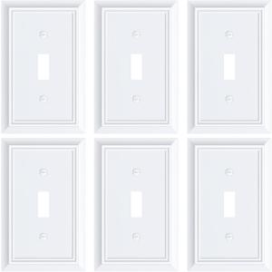 6-Pack Single Toggle Light Switch Cover Plate, Durable Natural Bamboo Fiber Decorative Switch Plate Covers, Pure White 1 Gang Wall Plate, Corrosion Resistant