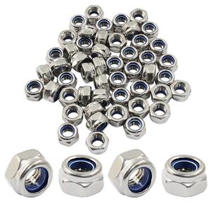 Hordion 50Pcs M6-1.0mm Nylon Lock Nut, 304 Stainless Steel Nylon Insert Locknuts Non-Slip Hex Lock Nuts, Silver Tone