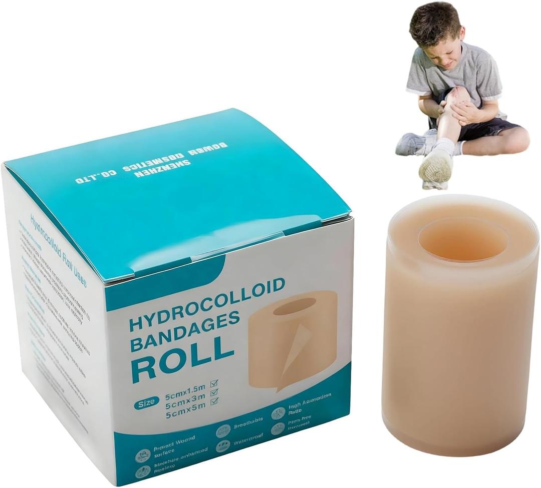 Hydrocolloid Bandages Roll for Wound Care, 2" x 16FT Self-Adhesive Dressing, High Absorbent Hydrocolloid Tape, Customizable Patch Size, Waterproof, First Aid Kit Essential