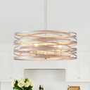 XINGQI 19.7" Round Brushed Nickel Chandelier 5-Light Modern Farmhouse Pendant Lighting Fixture for Dining Room Rustic Drum Hanging Lamp for Entryway Kitchen Foyer Bedroom