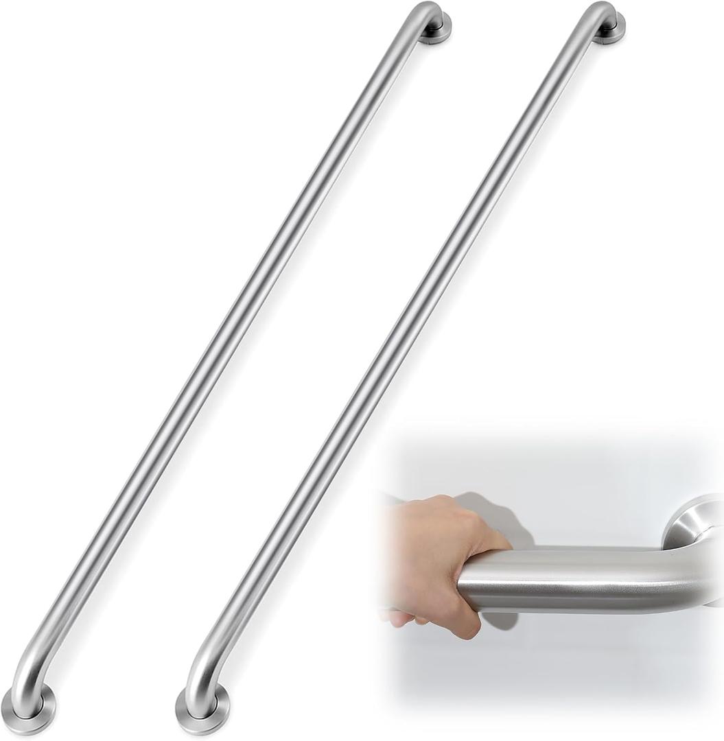 Zonon 2 Pcs 57 Inch Grab Bar for Bathroom Shower Toilet Bathtub, Stainless Steel Extra Long Safety Grab Bar for Elderly, Heavy Duty Shower Support Handle for Seniors Handicapped (Classic Style,Silver)