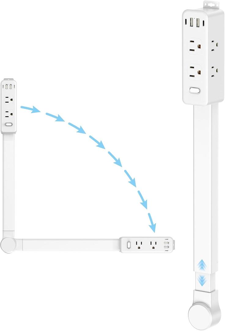 Olcorife Outlet Extender Stick, Power Strip with 6 Outlets & 4 USB Ports, Extends 22"-34", Rotates 180(90 per Side), Home Dorm Essential for Nightstand, Couch and Desk
