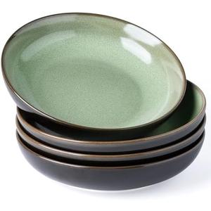 LERATIO Large Pasta Bowls,38oz Ceramic Pasta Bowls,9.0" Reactive Glaze Pasta Bowl Set of 4,Microwave & Dishwasher,Oven Safe,Wide Serving Bowls for Salad,Pasta,Fruit,Scratch Resistant-Light Blue