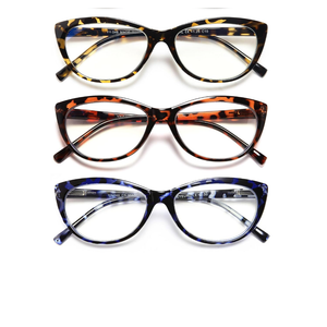 EYEURL 3 Pack Cat Eye Reading Glasses for Women Blue Light Blocking Readers Lightweight Spring Hinge Anti Eyestrain UV Fashion Eyeglasses +2.0